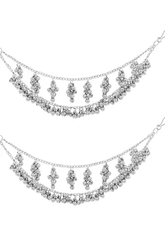 Oxidised plated traditional ear chain with ghungroo drops 