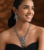 Oxidised rajwadi ganesh pendant necklace set with earrings for women 