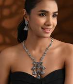 Oxidised peacock motif dangler pendant necklace set with jhumka earrings for women 