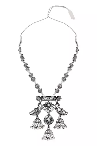 Oxidised peacock motif dangler pendant necklace set with jhumka earrings for women 