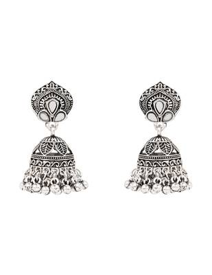 Oxidised peacock motif dangler pendant necklace set with jhumka earrings for women  4