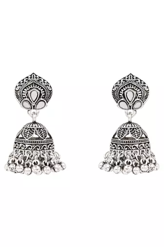 Oxidised peacock motif dangler pendant necklace set with jhumka earrings for women 