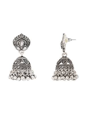 Oxidised peacock motif dangler pendant necklace set with jhumka earrings for women  5
