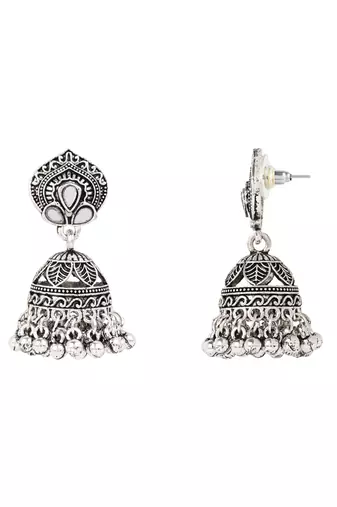 Oxidised peacock motif dangler pendant necklace set with jhumka earrings for women 