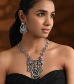 Oxidised elephant motif tribal long necklace set for women 