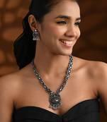 Oxidised elephant motif traditional necklace set with earrings for women 