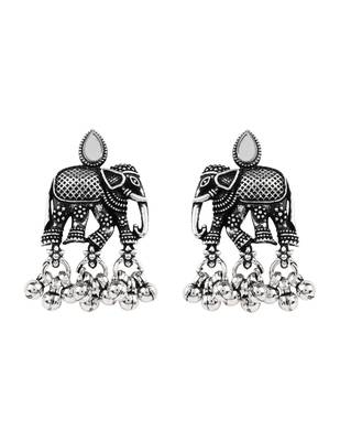 Oxidised elephant motif traditional necklace set with earrings for women  4