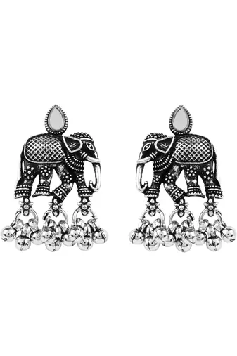 Oxidised elephant motif traditional necklace set with earrings for women 