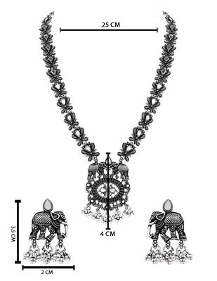 Oxidised elephant motif traditional necklace set with earrings for women  5