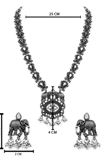 Oxidised elephant motif traditional necklace set with earrings for women 