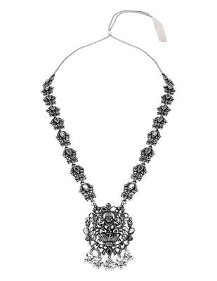 Oxidised silver plated traditional peacock motif necklace set for women  3