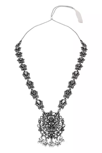 Oxidised silver plated traditional peacock motif necklace set for women 