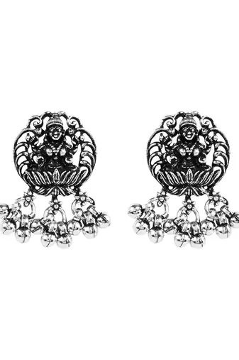 Oxidised silver plated traditional peacock motif necklace set for women 