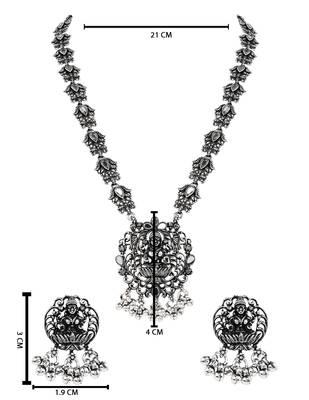 Oxidised silver plated traditional peacock motif necklace set for women  5
