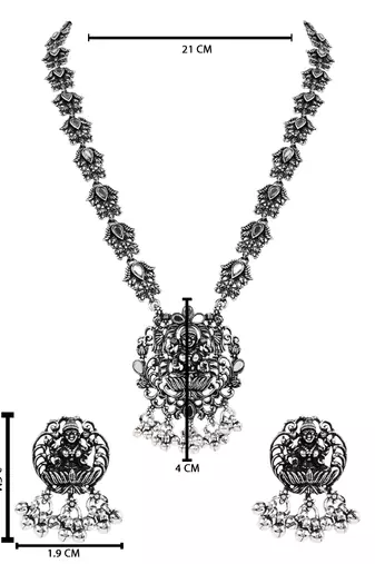 Oxidised silver plated traditional peacock motif necklace set for women 