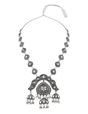 Oxidised silver plated traditional statement necklace set with earrings for women  3