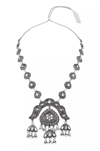 Oxidised silver plated traditional statement necklace set with earrings for women 