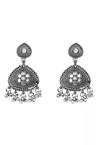Oxidised silver plated traditional statement necklace set with earrings for women 