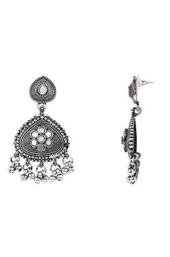 Oxidised silver plated traditional statement necklace set with earrings for women 