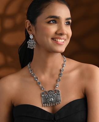 Oxidised rajwadi elephant motif necklace set with earrings for women  1