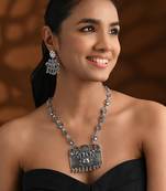 Oxidised rajwadi elephant motif necklace set with earrings for women 