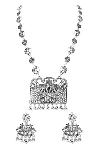Oxidised rajwadi elephant motif necklace set with earrings for women 