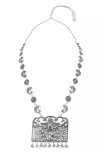 Oxidised rajwadi elephant motif necklace set with earrings for women 