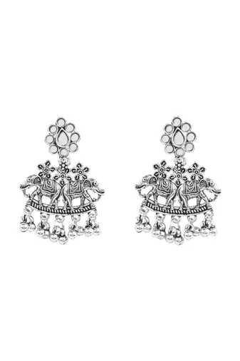 Oxidised rajwadi elephant motif necklace set with earrings for women 