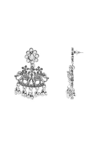 Oxidised rajwadi elephant motif necklace set with earrings for women 