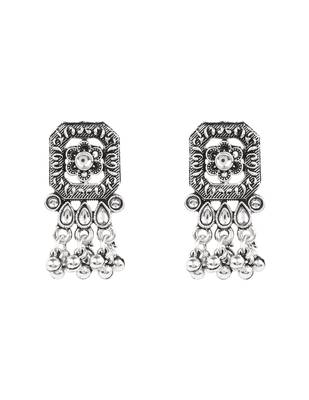 Oxidised plated rajwadi statement necklace set with intricate square motif for women  4