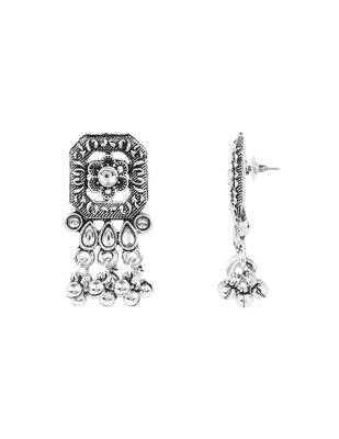 Oxidised plated rajwadi statement necklace set with intricate square motif for women  5