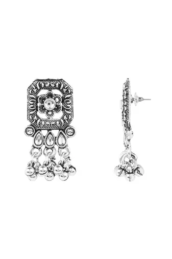 Oxidised plated rajwadi statement necklace set with intricate square motif for women 