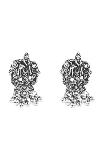 Oxidised krishna motif temple necklace set with earrings for women (mc242ox)