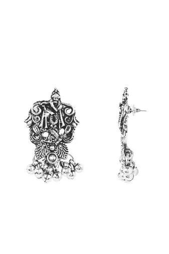 Oxidised krishna motif temple necklace set with earrings for women (mc242ox)
