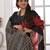 Red color temple border tussar silk print saree with blouse
