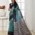 Sky color temple border tussar silk print saree with blouse