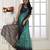 Sky color temple border tussar silk print saree with blouse