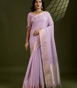 Purple color gota-patti weaves checks body and tiny gold zari weave butties  tissue linen silk saree with blouse