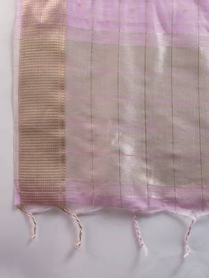 Purple color gota-patti weaves checks body and tiny gold zari weave butties  tissue linen silk blend saree with blouse 5