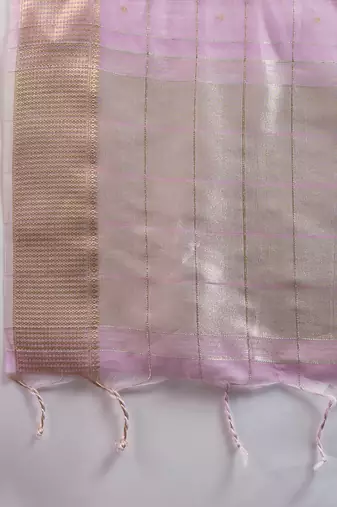 Purple color gota-patti weaves checks body and tiny gold zari weave butties  tissue linen silk blend saree with blouse