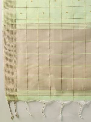 Green color gota-patti weaves checks body and tiny gold zari weave butties  tissue linen silk blend saree with blouse 5