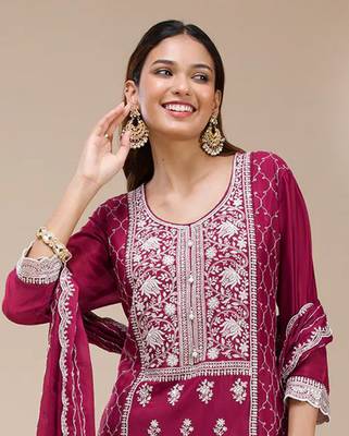 Rani pink embroidered faux georgette salwar suit 2
