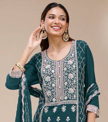 Teal embroidered faux georgette salwar suit 2