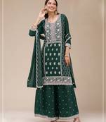 Dark green color embroideried faux georgette semi stitched salwar suit