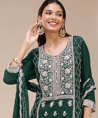 Dark green embroidered faux georgette salwar suit 2
