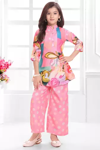 Cotton silk woven floral print cotton silk kurta and palazzo-pink