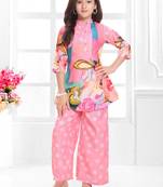 Cotton silk woven floral print cotton silk kurta and palazzo-pink
