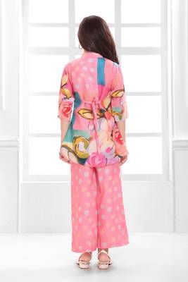 Cotton silk woven floral print cotton silk kurta and palazzo-pink 2