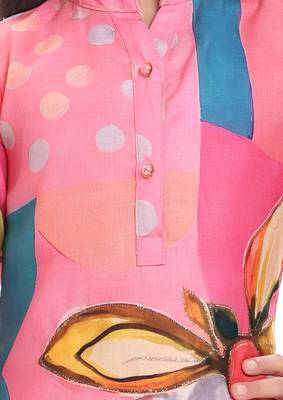Cotton silk woven floral print cotton silk kurta and palazzo-pink 5