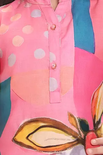 Cotton silk woven floral print cotton silk kurta and palazzo-pink